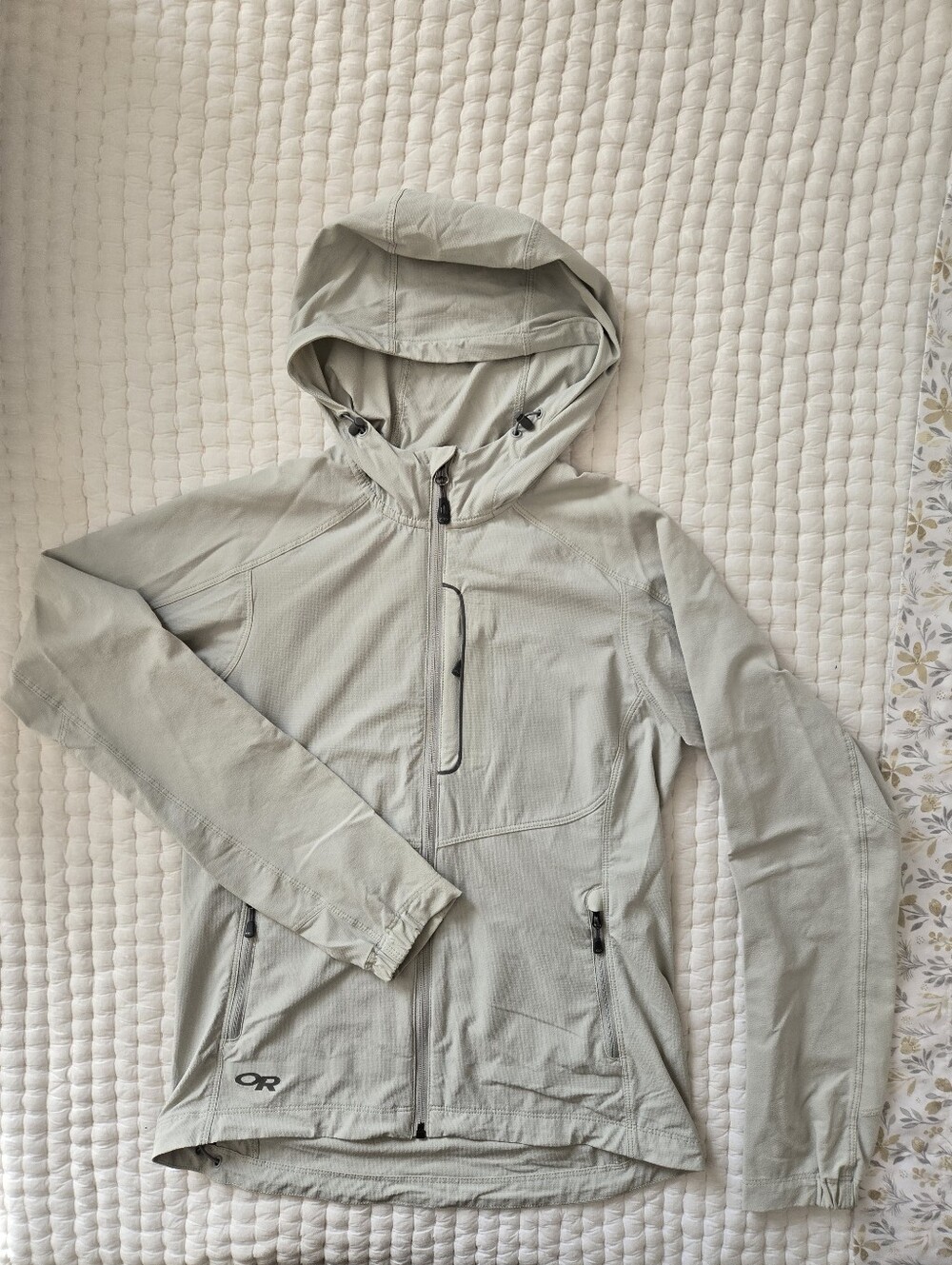 Outdoor Research Womens Ferrosi Pale Gray Hooded Softshell Jacket Size Medium